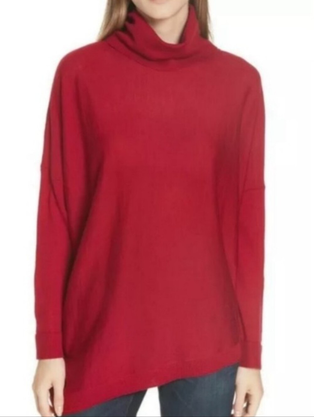 Eileen Fisher Merino Jersey Asymmetric Turtleneck Lighweight Sweater Top
